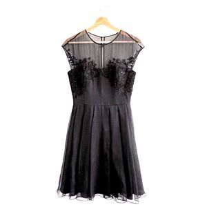 Ted Baker Embellished Silk Chiffon Dress Size 2 Black Fit&Flare Cocktail Formal